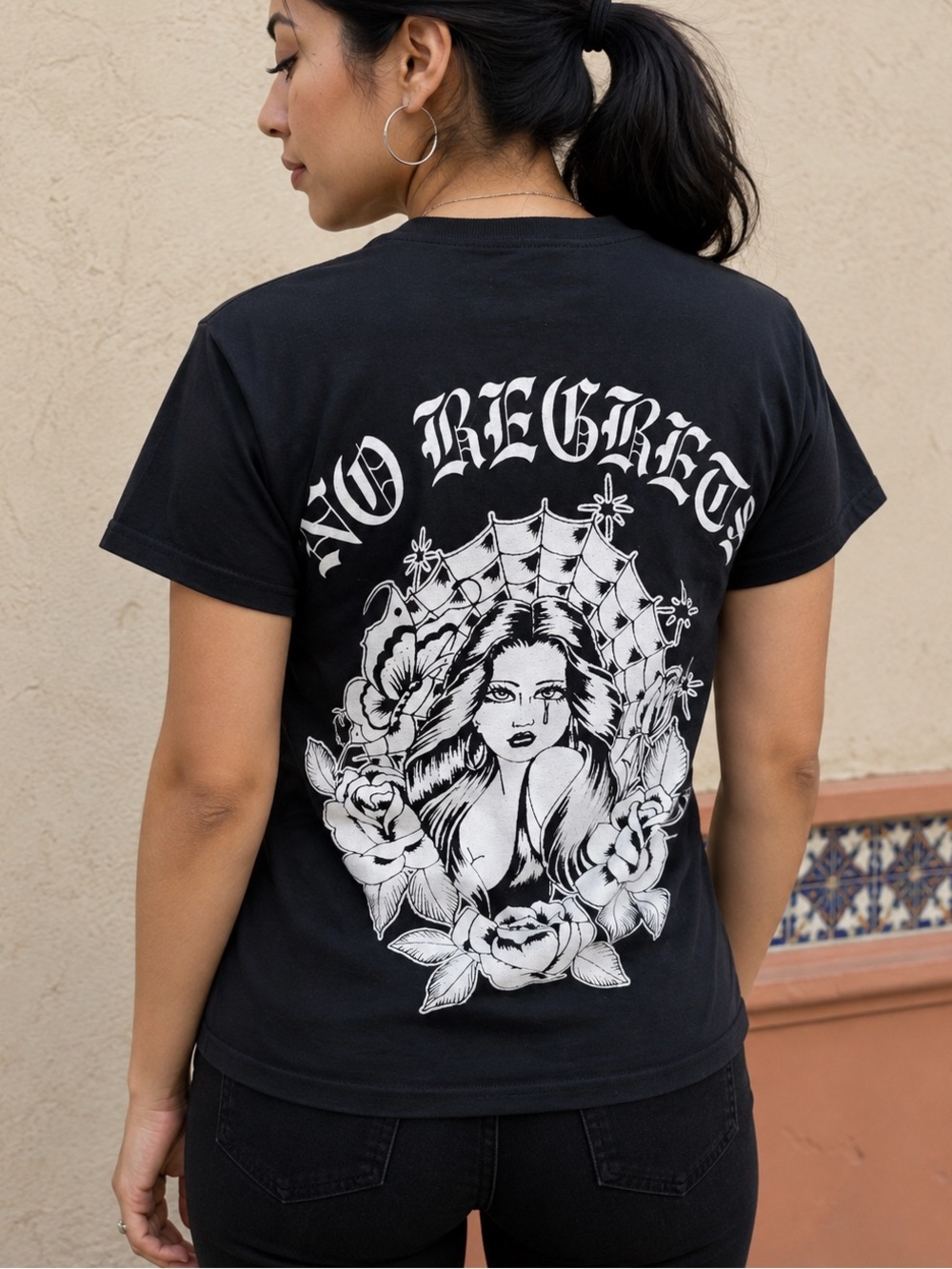 Bella Dona No Regrets Black Graphic Tee Goth Streetwear Approx S